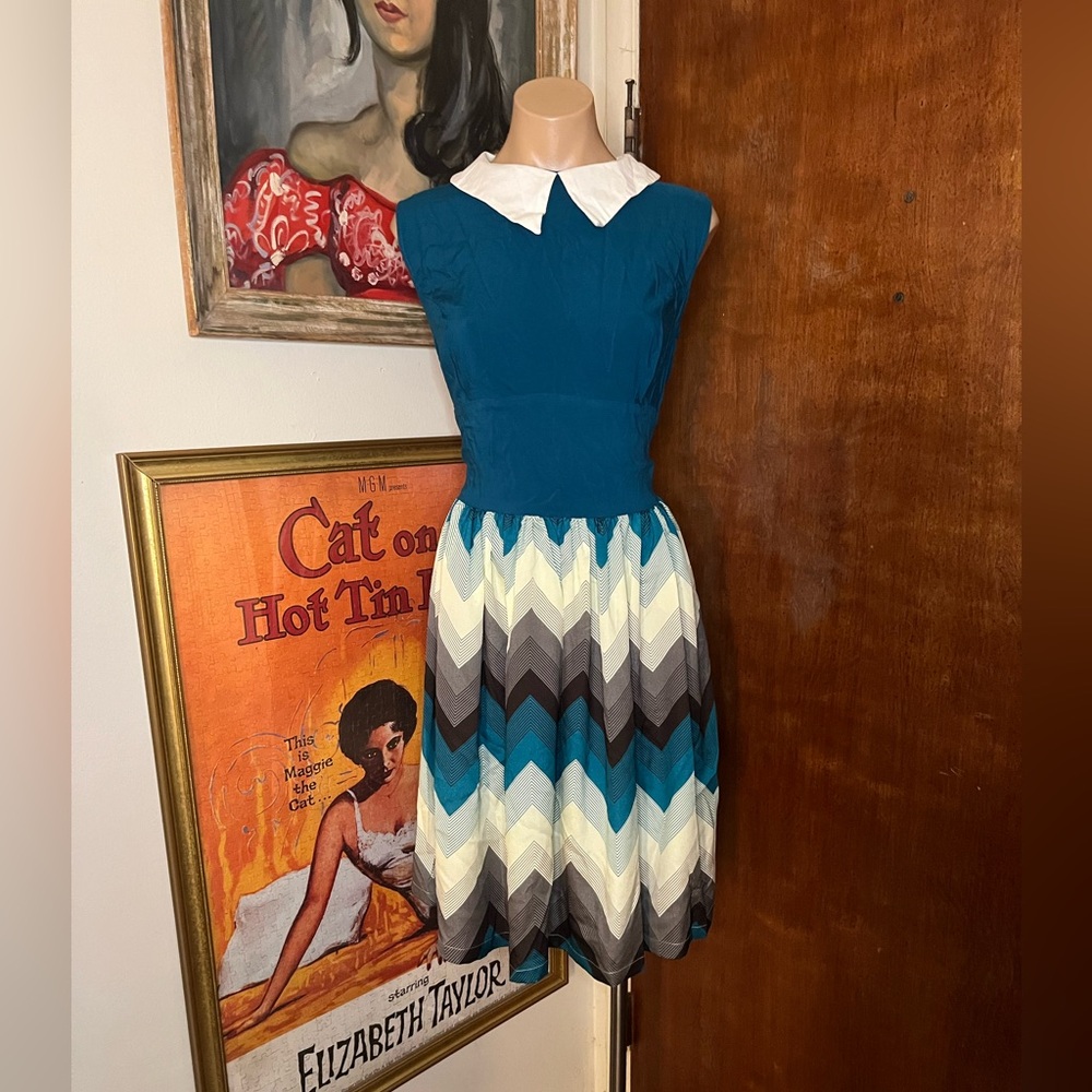 QUEEN OF HEARTS BY LETTY TENANT RETRO COLLARED HIPSTER DRESS XL
